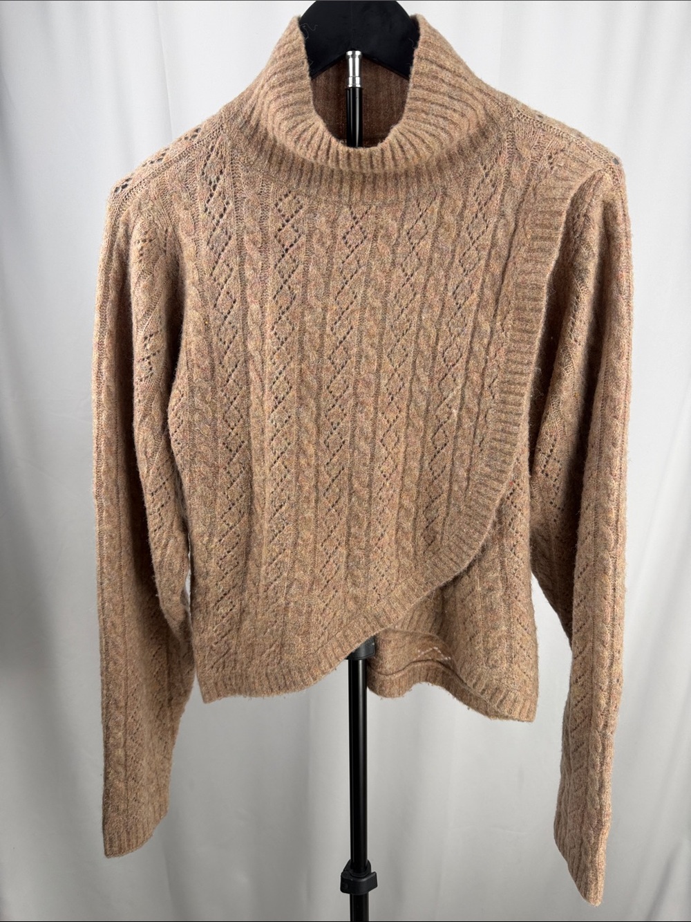 Astr Taupe Cable Knit Cowl-Neck Sweater